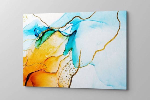 Obraz na płótnie marmur w pomarańczowo niebieskie plamy malowany