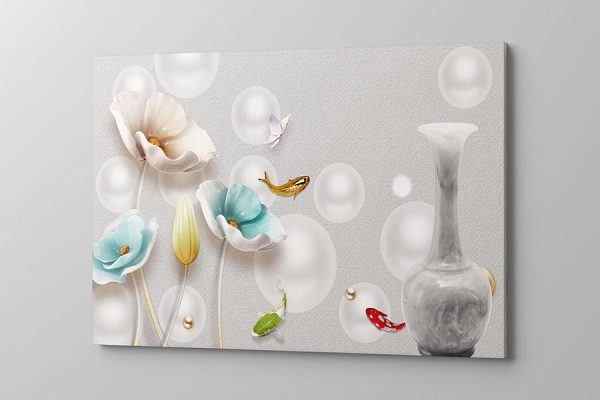 Obraz na płótnie abstrakcyjne kule kwiaty i rybki