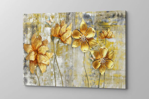 Obraz na płótnie złote abstrakcyjne kwiaty