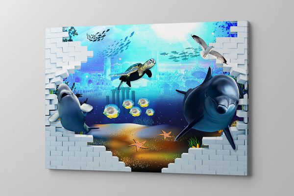 Obraz na płótnie delfiny i żółwie w morskiej głębinie