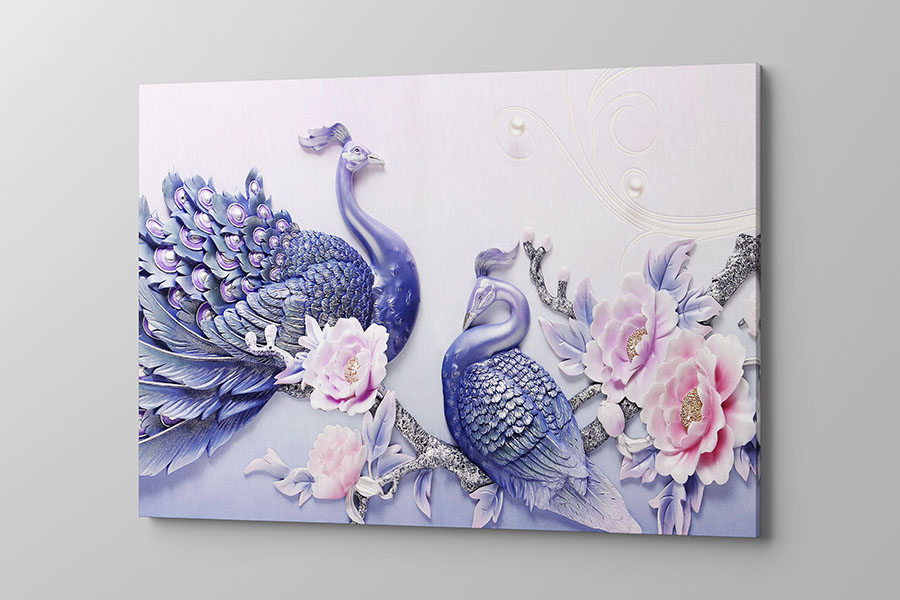 Obraz na płótnie piękne fioletowe pawie pośród różowych kwiatów