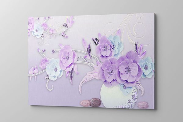 Obraz na płótnie fioletowo błękitne kwiaty w wazonie