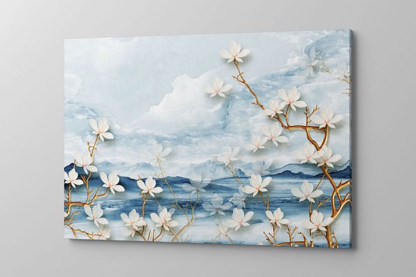 Obraz na płótnie białe kwiaty na tle błękitu