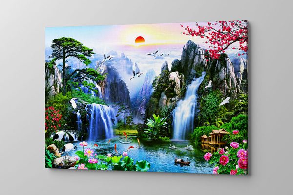 Obraz na płótnie wodospad wśród bujnej roślinności