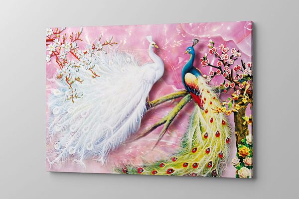 Obraz na płótnie piękne kolorowe pawie na różowym tle