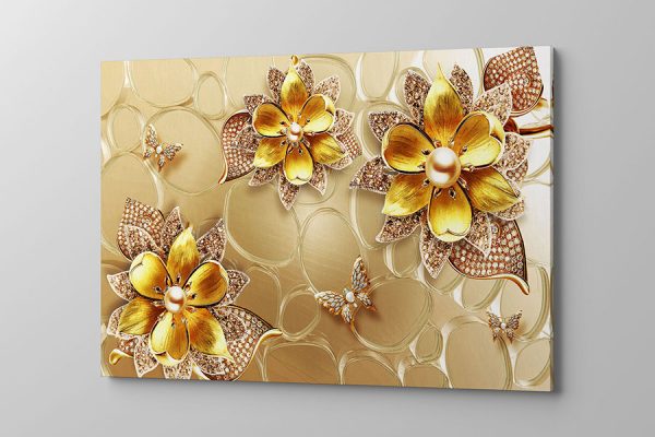 Obraz na płótnie złote kwiaty na złotym tle