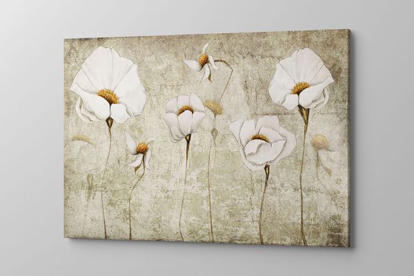 Obraz na płótnie subtelne białe kwiaty na beżowym tle