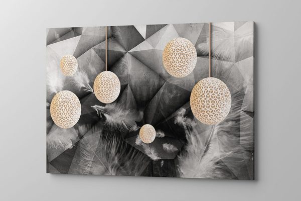 Obraz na płótnie kule 3 d na tle szarych figur