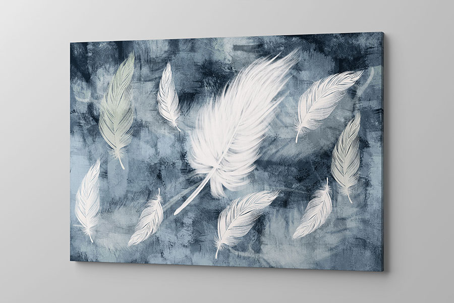Obraz na płótnie delikatne białe piórka na granatowym tle