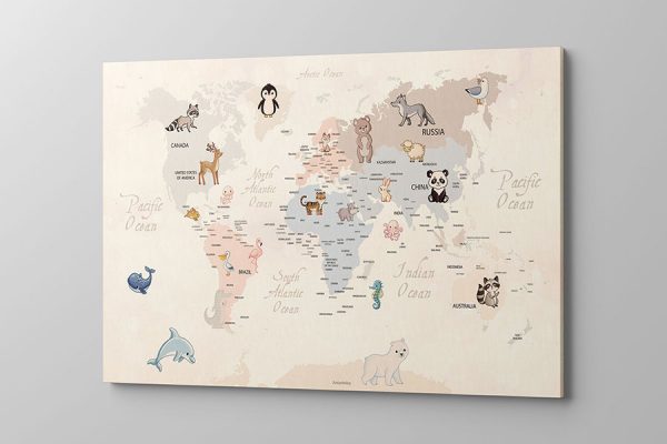 Obraz na płótnie mapa świata ze zwierzątkami