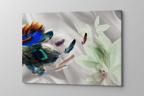 Obraz na płótnie kolorowe pióra na szarym tle