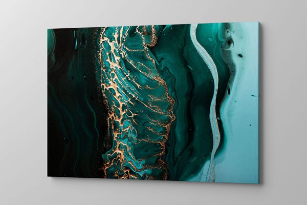 Obraz na płótnie abstrakcja ciemnozielony i złoty rozlany płyn