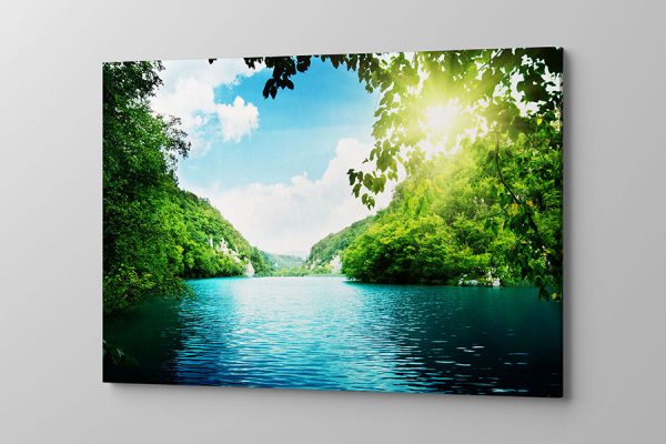 Obraz na płótnie piękne jezioro otoczone bujną roślinnością